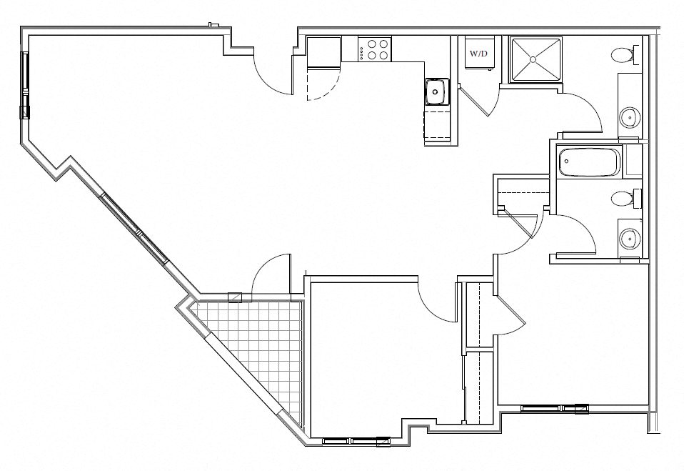 Floor plan for 2 beds, 2 baths, 1079 sqft
